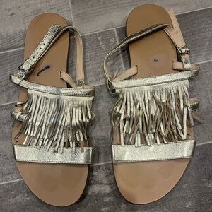 J. Crew gold fringe sandals
